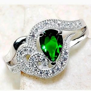 1CT Natural Emerald Quartz & Topaz 925 Sterling Silver Ring Jewelry